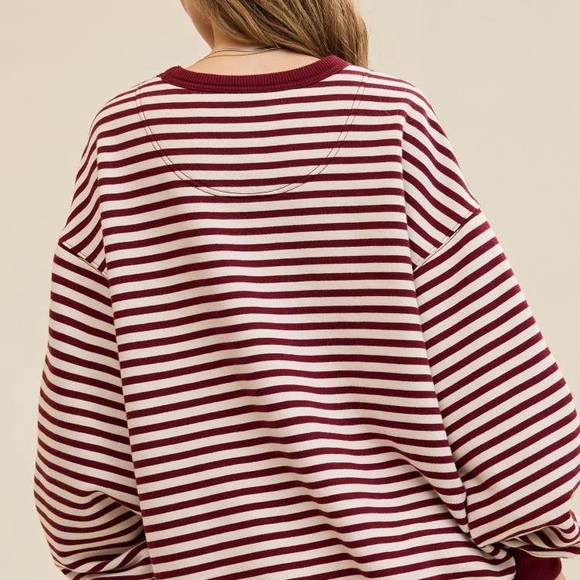 NWT Aerie Burgundy and White Striped Sweater - Picture 2 of 4